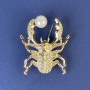 Brooch kulok Scarab white crystals pearl golden metal 40×33mm+