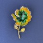 Flower Brooch, diameter 52×32 mm, enamel, white rhinestones and a green crystal