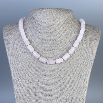 Necklace Rose Quartz Rounded Cylindrical Beads, diameter 14x8 mm, length 45 cm, with clasp