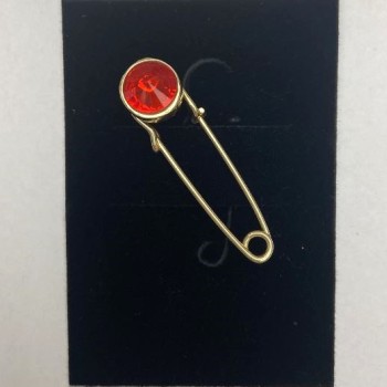 Brooch-pin with red crystal, golden metal, 36x12mm+