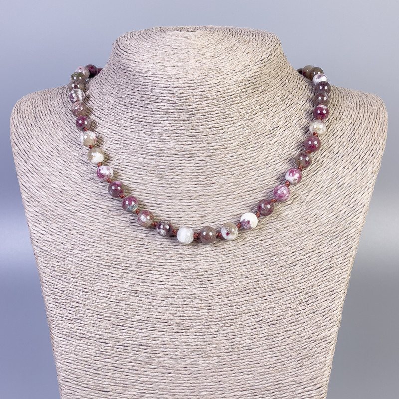 Tourmaline Necklace with Smooth Beads, 8 mm Diameter, 45 cm Length, with Clasp