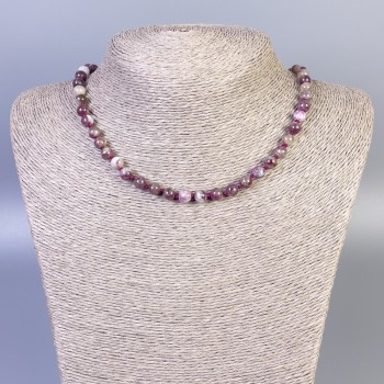 Tourmaline Necklace with Smooth Beads, 6 mm Diameter, 50 cm Length, with Clasp