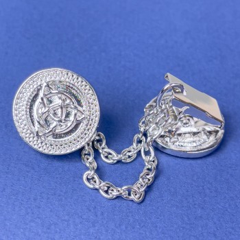 Brooch for cardigans, silver-toned metal, diameter 20 mm ±, chain length 9 cm ±