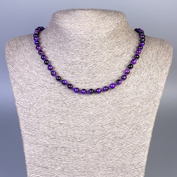 Purple Cat's Eye Necklace, Smooth Beads, 6 mm Diameter, 50 cm Length, with Clasp