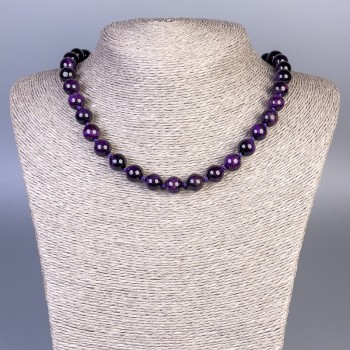 Purple Cat's Eye Beaded Necklace, smooth beads, 10mm diameter, 45cm length with clasp
