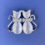Cat Brooch with White Cat's Eye, White Crystals, Silver Metal, Diameter 31x38 mm +