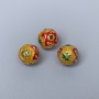 Cloisonné Bead, Yellow, Red and Green Enamel, 10 mm Diameter, 2 mm Hole, Gold-tone Metal, 1 pc