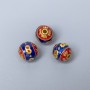 Cloisonné Bead Findings — Blue and Red Enamel, 9mm Diameter ± Hole, 1.5mm Bore, Gold-Tone Metal Color, 1 Piece