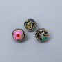 Cloisonné Bead - Black, Purple & Green Enamel, 10 mm Diameter, 2 mm Hole, Gold-Tone Metal Color, 1 pc