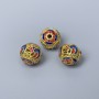 Cloisonné Bead Findings, blue and red enamel, 10mm diameter, 1.8mm hole, gold-tone metal, 1 pc