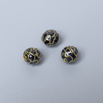 Cloisonné Bead Findings, Black Enamel, 8 mm diameter, bore 1.5 mm, gold-tone metal, 1 piece