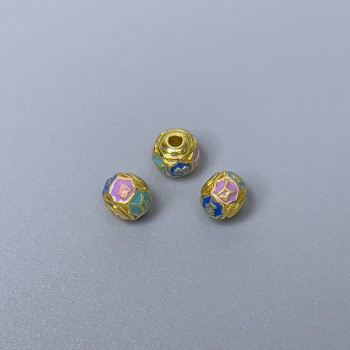 Cloisonné Bead Rondelle Insert Purple, Blue and Light Blue Enamel, 6×5 mm diameter, hole 1 mm, gold-tone metal color 1