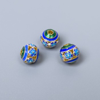 Cloisonne Bead Green-Blue Turquoise Enamel, 8 mm diameter, hole diameter 1.5 mm, gold-tone metal color, 1 pc