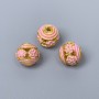 Bead Cloisonne Pink Enamel, 10mm diameter, hole diameter 1.8mm, gold-tone metal color, 1 pc