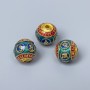 Cloisonné Bead - Red, Blue and Turquoise Enamel, 10mm Diameter, 2mm Hole, Gold-Tone Metal, 1 pc