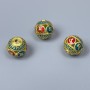 Cloisonne Bead red and turquoise enamel, 11 mm diameter, hole diameter 2-3 mm, gold-tone metal color, 1 pc