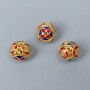 Cloisonné Bead Blue and Red Enamel, 10 mm Diameter, Hole About 1.5 mm, Gold-Tone Metal, 1 Piece