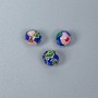 Cloisonné Bead - Blue-Pink Enamel, 6mm Diameter, Hole 1mm, Gold-Tone Metal, 1 pc