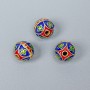 Bead Cloisonné blue & red enamel, 10 mm diameter, 2 mm hole, gold-tone metal, 1 piece