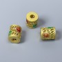 Cloisonné Bead Cylinder Red and Green Enamel, 9×10 mm diameter, 3 mm hole, Gold-tone metal color, 1 piece