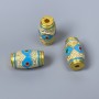 Cloisonné Barrel Bead - White-Blue-Red Enamel, 8x14 mm, hole 2 mm, gold-tone metal, 1 pc