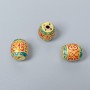 Cloisonné Barrel Bead Red and Green Enamel, 10x9 mm, hole diameter 1.8 mm, gold-tone metal, 1 pc