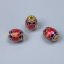Cloisonné barrel bead with red and blue enamel, 10x8 mm, hole diameter 1.8 mm, gold-tone metal, 1 pc