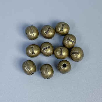 Bead-insert with the letter 'I', bronze color, 6x7 mm, hole diameter ~1.8 mm, packaging 28 pcs