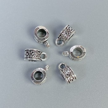 Silver-tone bale findings, size 10×5×6 mm ±, holes 4 mm and 2 mm ±, packaging 20 g (~28 pcs)