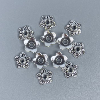 Bead cap findings, silver metal color, diameter 9.5×0.7 mm, hole diameter ~2 mm, packaging 54 pcs