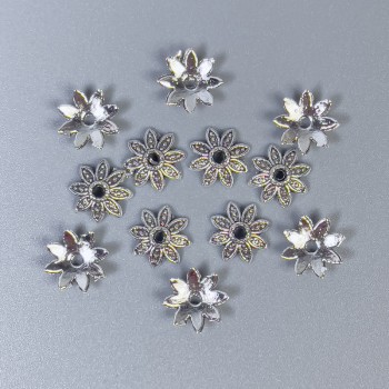 Bead caps for beads, silver-colored metal, diameter 7 x 0.5 mm, ± hole diameter 1 mm, packaging 70 pcs