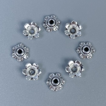 Bead caps for beads, silver color, diameter 6×0.9 mm, hole diameter ~2 mm, packaging 20 g (~110 pcs)