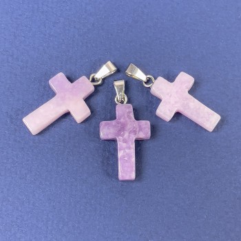 Lepidolite Cross Pendant Natural Stone 20x14x5x28mm+
