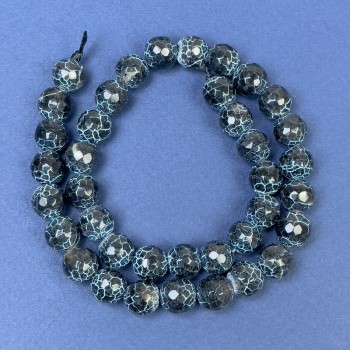 Frosted Agate Beads on Thread, Faceted Balls, 9mm +/-, 35 cm Length