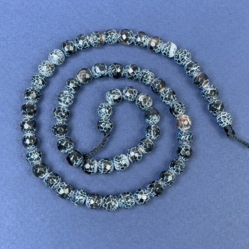 Frosty Agate Beads on a Thread, Faceted Round Beads, Diameter 6 mm, Length 34 cm (+/-)