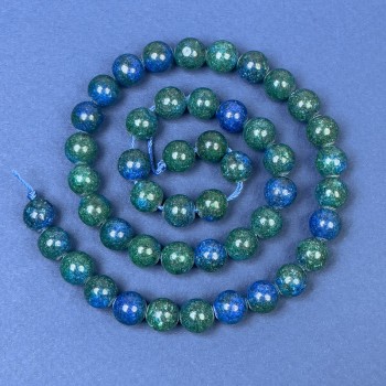 Azurite beads on thread, smooth spheres, diameter 8.5 mm, length 37 cm
