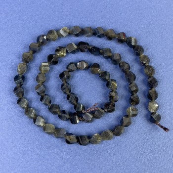 Sunstone Obsidian Beads on Thread, Diamond-Shaped 6x5 mm, length 39 cm