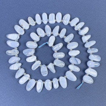 Blue Agate Beads, Faceted with Seed Beads, 6x12mm on Thread, 40 cm Length