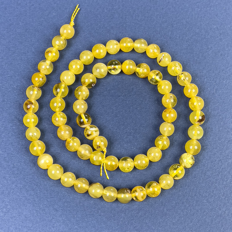 Amber Beads Smooth Ball 6 mm on Thread, Length 39 cm
