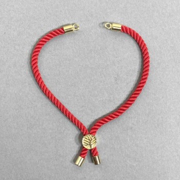 Textile bracelet base, red color with metal insert, diameter 5.5 mm +/-; diameter 8 mm +/- gold-tone metal, length 10.5 cm