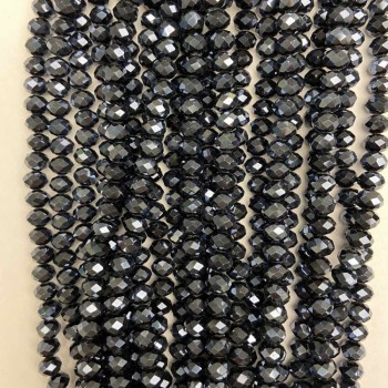 Beads Czech Crystal on Beading Thread: Black Matte Faceted Rondelle, Diameter 8x6 mm, Length 40 cm