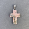 Rhodonite Cross Pendant Natural Stone 25x18x36mm+