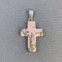 Rhodonite Cross Pendant Natural Stone 25x18x36mm+