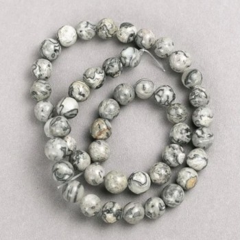 Gray Ocean Jasper Beads Acrylic on Fishing Line, Smooth Round Beads, 8mm Diameter, 38cm Length+