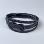 Triple Men's Bracelet in Black Eco-Leather with a Metal Inlay, Thickness 12-25 mm +/-, Length 22 cm +/- with Black Metal Clasp
