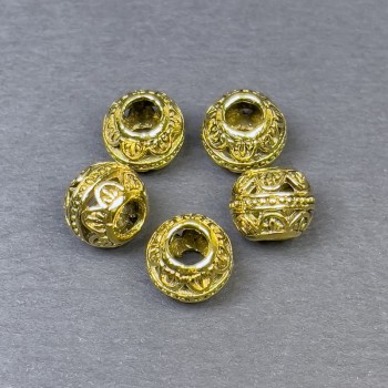 Bead-insert findings, gold-tone, 9×11 mm bead with 5 mm hole, pack of 5 pieces