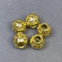 Gold-tone bead insert findings, color: gold, diameter 9×10 mm, hole diameter ~4.5 mm, packaging 5 pcs