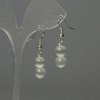 Cat's Eye Bead Earrings 8mm - Light Gray