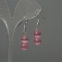 Cat's Eye Bead Earrings, 8 mm, Pink Color, 35 mm Length