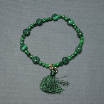 Malachite Bracelet with Coin Beads 8mm, Smooth 4mm Beads, 18cm Stretch